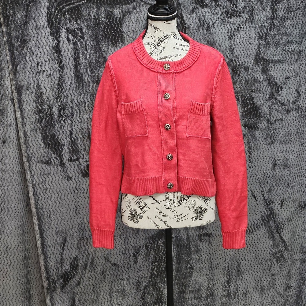 Free People Pink Cropped Button-Up Cardigan